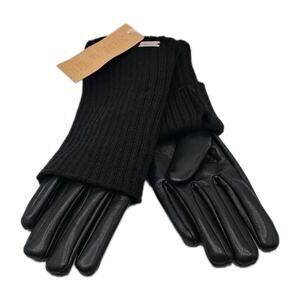 Steve Madden Women's Mixed-Media Faux Leather Gloves - Black New With Tags